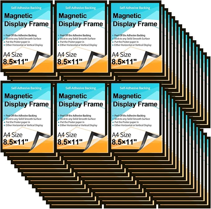 Marspark 32 Pcs Magnetic Sign Holder 8.5 x 11 Self Adhesive Wall Mount Magnetic Document Paper Holder Display Picture Frame with Border and Clear PVC Front Cover for Office Wall Window Store