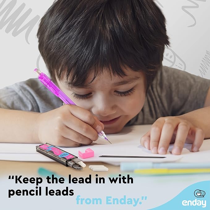 Enday Mechanical Pencil Refills, Black HB #2 Lead 0.5, White Eraser Refills for Pencil Tops, 2 Packs of 3 Tubes (30 Pieces of Lead & 6 Erasers per Tube)