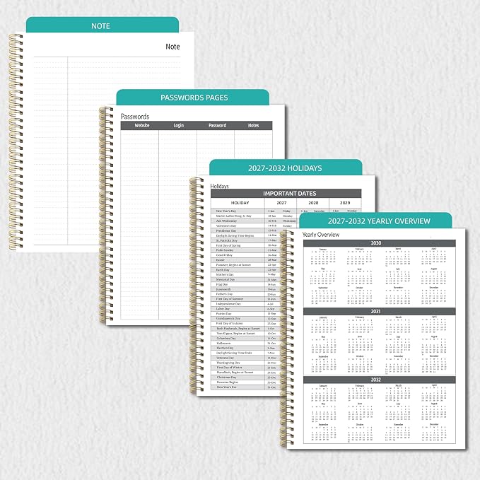 2027-2031 Monthly Planner 5 Year Monthly Planner/Calendar 2027-2031, Jan 2027 – Dec 2031, 9" x 11", Tabs, Double-Side Pocket, Holidays, Thick Paper - Green
