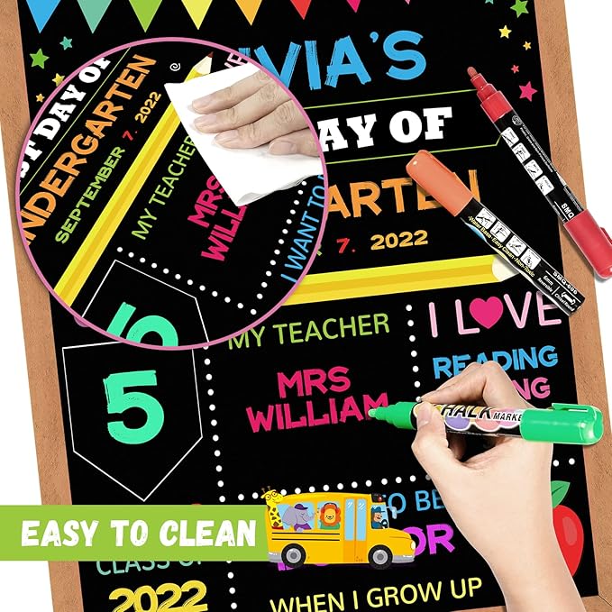 First & Last Day of School Board, 11x14 Inch Double Sided Back to School Sign for Kids Girls Boys, My 1st Day of Chalkboard Sign Photo Prop, Wooden 1st Day Boards of Preschool Kindergarten