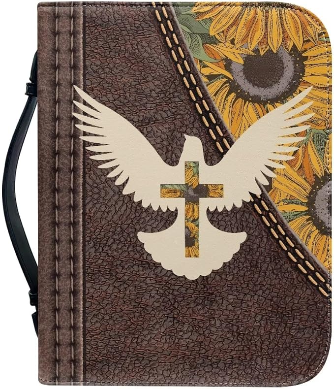 Cross Sunflower Fall Bible Covers for Man Multi-Functional Bible Carrying Case Bible Bookmark Protector Large Bible Covers with Zipper and Handle