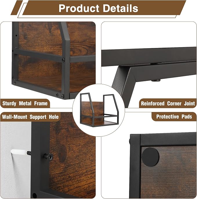 Y&M 2 In 1 Vinyl Record Storage Crate, 1PC Wood LP Holder, Wall Mount or Desktop Metal Album Organizer, Holds 80+ Records, Multifunctional Stackable Magazine Display Shelf, Brown