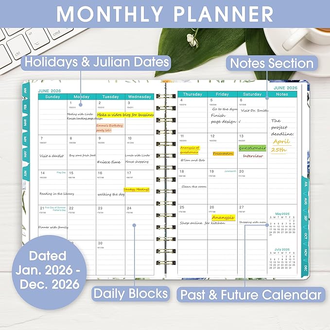 Ymumuda 2026 Planner, Daily Weekly Monthly Planner, 2026 Calendar Planner (Jan 2026 - Dec 2026), 8.4" x 6.3", Teacher School Student Work Agenda with Tabs, Ideal for School Office Supplies