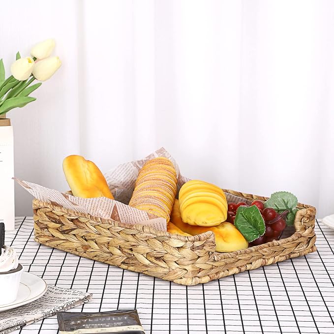 BTSKY Multipurpose A4 File Tray Natural Water Hyacinth Desk Tray Organizer Woven Letter Size Desk Documents Trays Magazine Files Storage Basket Organizer Bin for Office Cosmetics Bathroom
