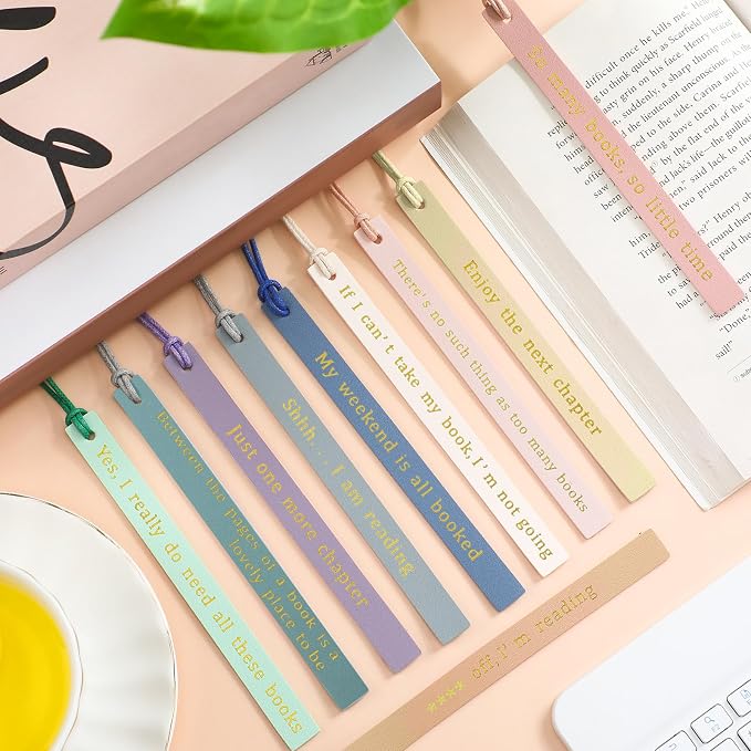 Skyygemm 10 Pcs Leather Bookmarks for Book Lover Gifts for Women Pastel Leather Bookmarks Coworker Teens Book Club Gifts for Teacher Birthdays (Pastel)
