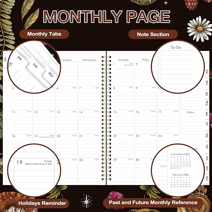 2026 Planner - January - December 2026, 8.5" x 11" Weekly Monthly Planner 2026, 2026 Calendar Spiral Bound with 12 Monthly Tabs, Inner Pocket
