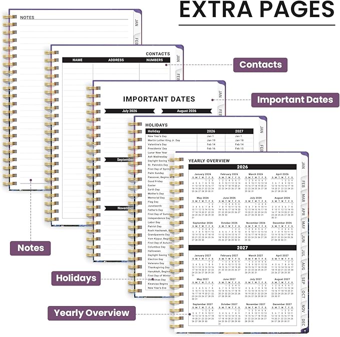 2026 Planner, Weekly and Monthly Planner for Women, January 2026 - December 2026, Hardcover 2026 Calendar Planner Book with Tabs, Inner Pocket, Spiral Bound, Perfect for Office Home School Supplies - A5 (6.3" x 8.5"), Moonlit Blooms