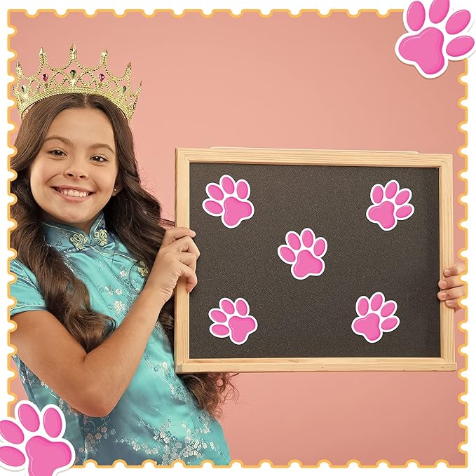 Junkin 60 Pcs Mini Paw Prints Cutouts Accents Bulletin Board Patrol Table Decorations Wall Decal Poster for Kids Educational School Home Party Supplies (Pink Purple)