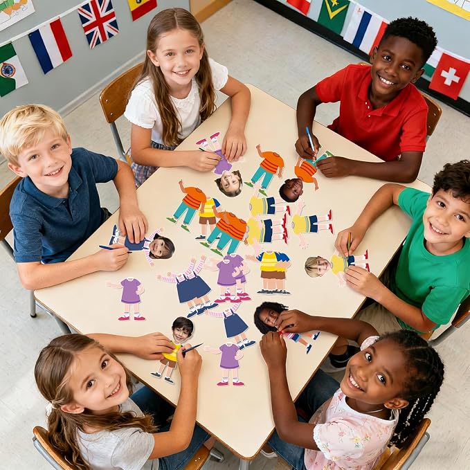 60Pcs Back to School Paper Cutouts Diverse Students Bulletin Board Student Diversity DIY Photo Craft Cutout All are Welcome Diversity Classroom Supplies for First Day of School Chalkboard Wall Decor