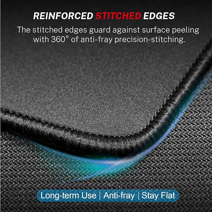 MROCO Essential Gaming Mouse Pad, 40% Expanded Size, 12.6 x 10.8 in, Black | Extended Size, Anti-Fray Stitched Edges, Premium Textured Surface, Non-Slip Rubber Base, Water & Stain Resistant Protection