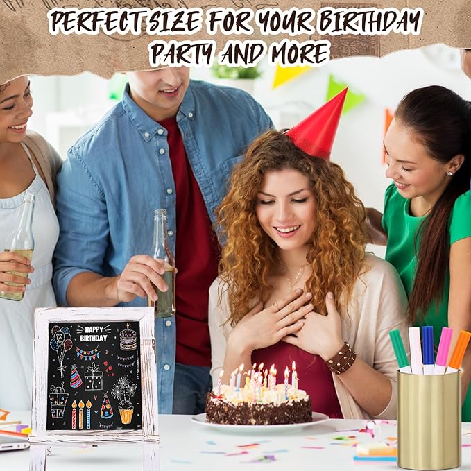 Harloon 3 Pack Christmas Office Products Framed Tabletop Chalkboard Sign 9.5" x 14" with Built-in Ledge and Folding Stand with 5 Chalk Marker for Wedding Kitchen School Birthday(Whitewash)
