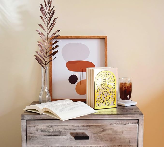 CNK Premium Metal Bookends for Home Office - Heavy Book Stoppers, Decorative Book Shelves (Hummingbird Gold)