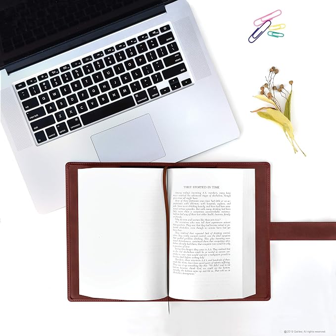 GALILEO® Single AA Big Book Cover | PU Leather AA Book Covers for Hardcover | Medallion Holder | AA Gift | Alcoholics Anonymous | Premium Design (Plain/Coin Pocket/Brown)