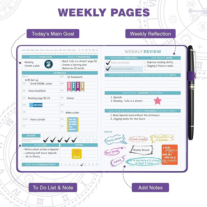 Undated 12 Month Planner Hardcover (5.5x8.5") - Weekly & Monthly Academic Life Organizer, Productivity Journal, Thick Paper, Sticker, Bookmark, Pen Loop(Purple)