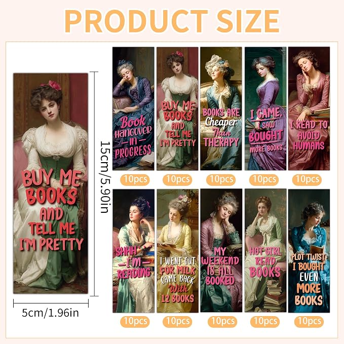 100 Pcs Funny Vintage Art Bookmarks Bulk, Fun Paper Book Marks for Women, Pretty Girl Reading Accessories, Book Lover Gifts Bookworm Supplies Birthday Christmas Stuffers