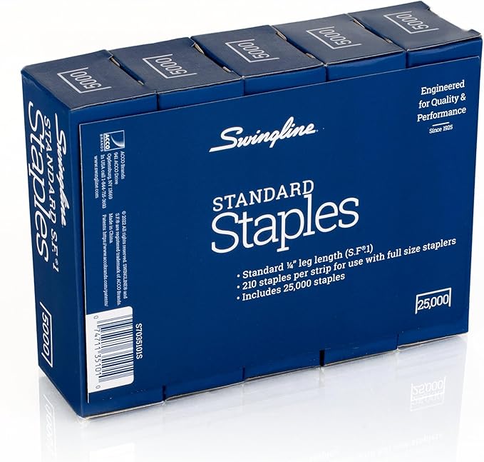 Swingline Staples,Standard Staples for Desktop Staplers,1/4" Length,210/Strip,5000/Box (35101),(Pack of 10)