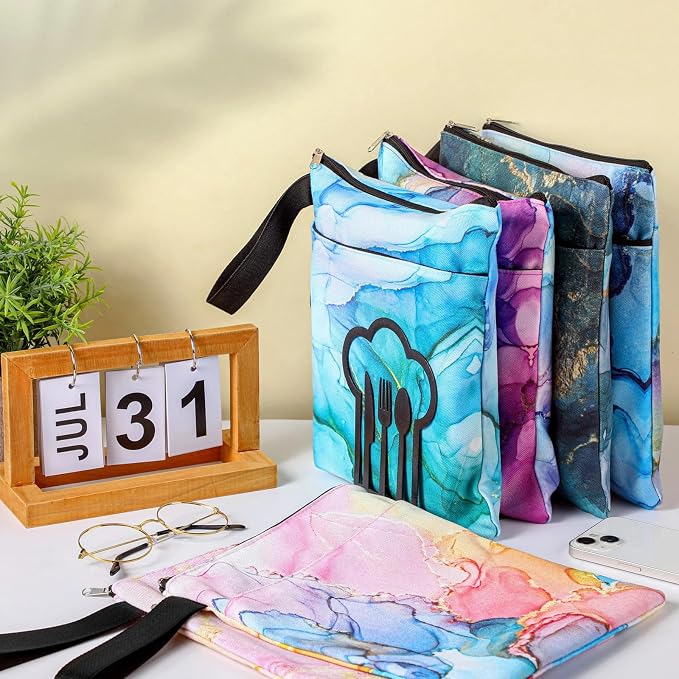6 Pcs Book Sleeve with Zipper Book Covers for Paperbacks and Laptop Sleeve, Hardcover Marble Printed Pouch Bags for Graduation Women Girl Readers Librarian Accessories Club Gifts, 11 x 8.7 Inch