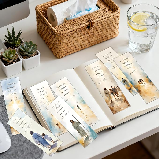 Wxiben Christian Jesus Bookmarks Gifts - 100 Pcs Bible Verse Paper Bookmarks Wallk with Me Scripture Book Markers Page Clip Faith Gift for Women Men Book Lovers Bible Study Church Reading Supplies