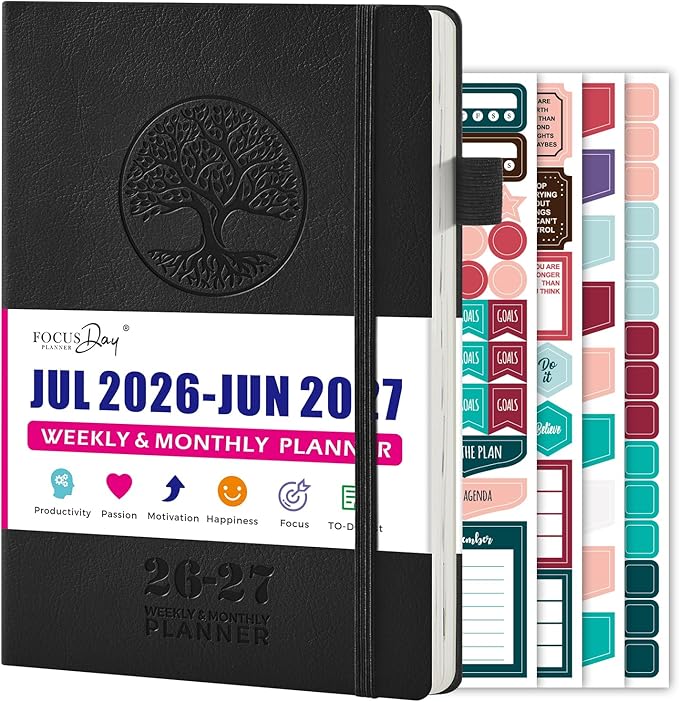 Academic Planner 2026-2027, July 2026 - June 2027 Weekly and Monthly Planner/Calendar, Vegan Leather Soft Cover, A5 (5.8" x 8.3"), Planning Agenda Note Book, School Office Supplies for Women/Men