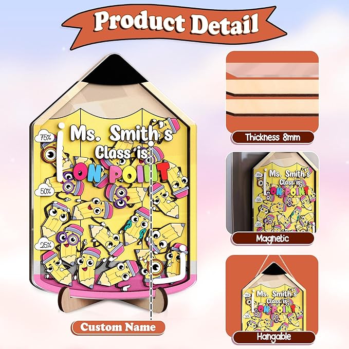 Personalized Pencil Magnetic Reward Jar Colorful for Classroom Magnetic Token Good Behavior System for Kids Custom Name Teacher Reward Jar Classroom Incentive Chart Decor Positive Reinforcement Tool