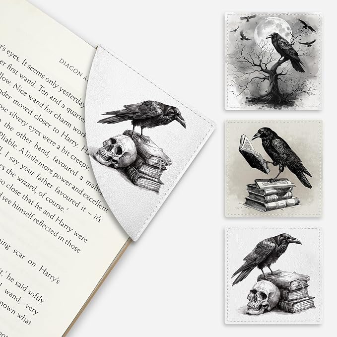 Icycay Crows Corner Bookmarks, Cute Leather Book Accessories for Book Lovers, 3 Pcs Reading Book Page Markers for Women Men Student Teacher Retirement Birthday Gifts