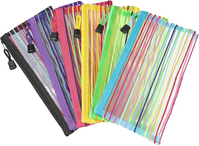 MECCANIXITY Mesh Zipper Pouches, B6 Colorful Pencil Case Document File Bags Storage Organizer for Office Supply Travel Accessory, Multicolor Pack of 6