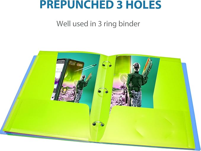 Heavy Duty 4 Pocket Folders 4-Pack, Plastic Folders with Clear Front Pocket, 2 Horizontal Pockets and 2 Vertical Pockets for Letter Size Paper, Assorted Colors, School Office Supplies