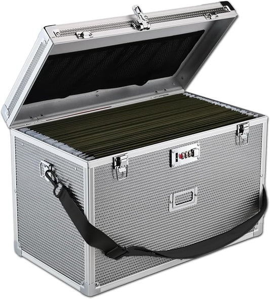 File Storage Cabinet File Organizer Document Organizer File Box in Office and Home with Combination Lock with 20 Legal Size Hanging Files (Diamond Silver, Legal)