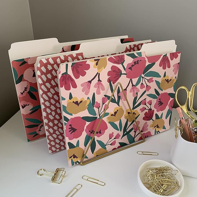 Cute File Folders, Set of 12 3-Tab Letter Size Decorative File Folders Boho Manilla 8.5 x 11 – Pretty Designer Home Office School Supplies (Blossom)