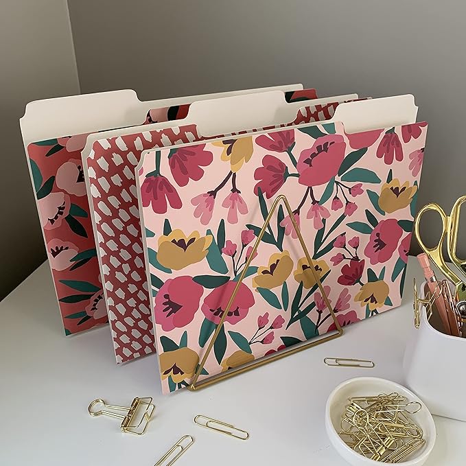 Cute File Folders, Set of 12 3-Tab Letter Size Decorative File Folders Boho Colored Manilla 8.5 x 11 Filing – Pretty Designer Home Office School Supplies (Blossom)