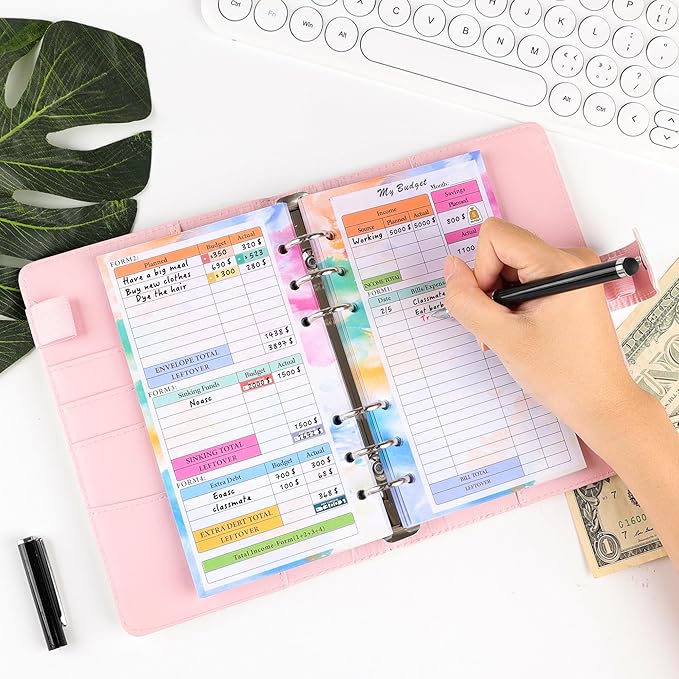Toplive 3 Pack A6 Planner Refill Paper & Budget Sheets, Monthly Weekly Planner Losse Leaf Inserts 6 Hole Expense Tracker or A6 Planner Binder Cover Budget Bill Saving Organizer, Colorful 3 Pack