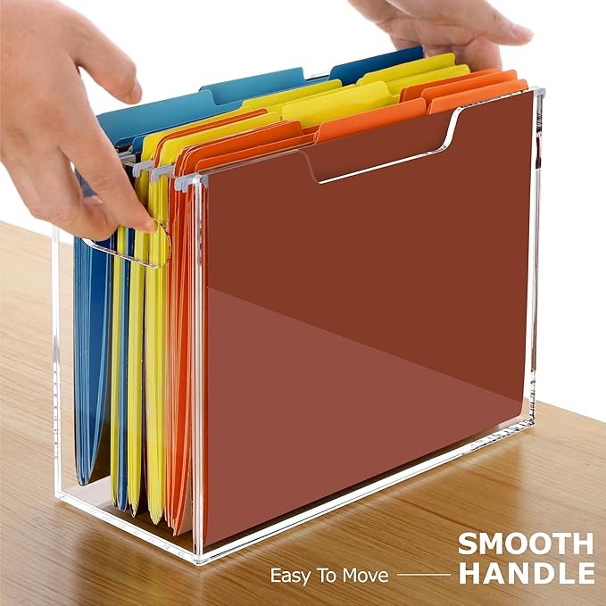 Clear File Box Hanging File Folder Organizer, Letter Size Portable Acrylic File Organizer Box with Handle, Filing Holder for Desk Home Office - 1 Pack