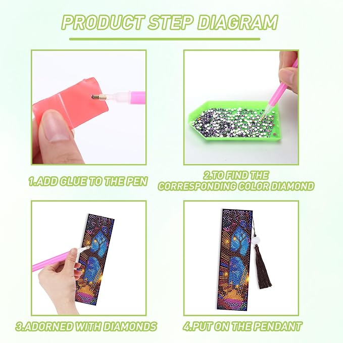 Dark Academia Diamond Art Bookmarks, 8 Pcs Enchanted Library Fantasy Diamond Painting Bookmark Kits for Adults, DIY Crafts Book Marks with Tassels for Reading Women Book Lover Gifts