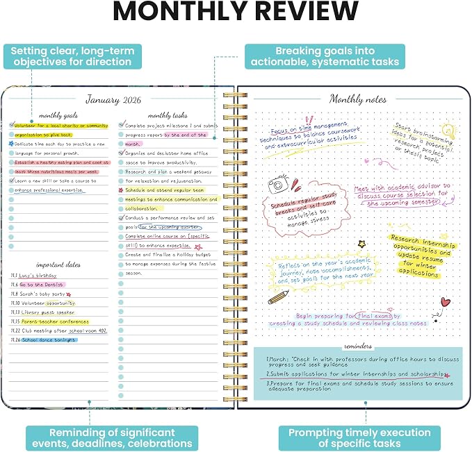 Monthly Planner 2026-2027, Aesthetic 2 Year Months Planner Calendar, 24-Months from January 2026 - December 2027, 26-27 Monthly Calendar Planner, Perfect for School Office Home, 7" x 10" - Midnight Cranes