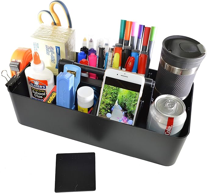 Portable Caddy - Stackable Plastic Organizer with Handle | Desk, Makeup, Dorm, Classroom Art Organizer (Made In Usa) (Black/Royal Purple)