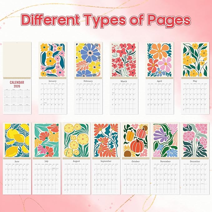 JAPBOR Wall Hanging Calendar 2026-12 Months Hanging Calendar Planner, Aesthetic Floral Flower Abstract Design Weekly Monthly Organizer for Home Office Living Room 2025-2026 (14" x 11")