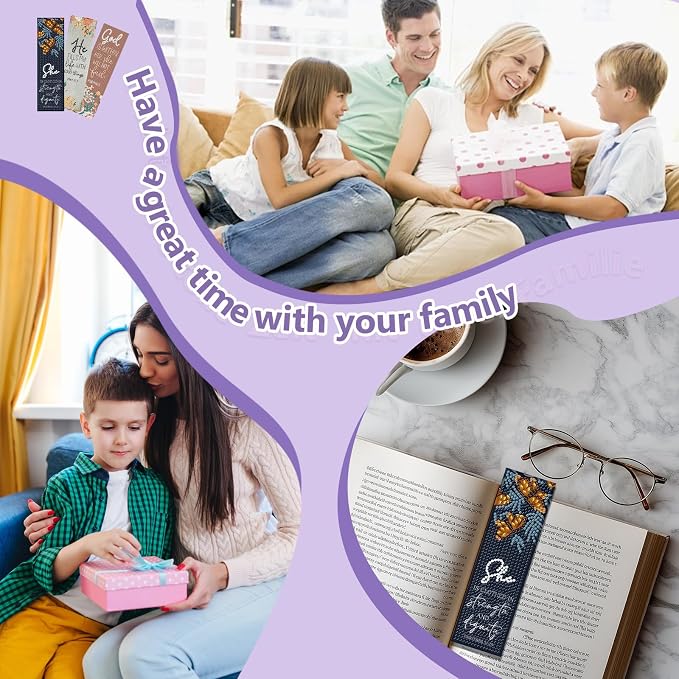 Bible Diamond Art Bookmarks for Adults, 4 PCS Bible Diamond Painting Bookmarks with Pendant, 5d Gem Art, Acrylic Bookmark Easy DIY Crafts for Books Decor Gift