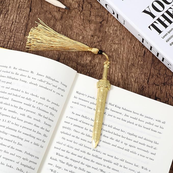 Tyqour Sword Bookmark for Book Lovers with Tassels Metal Book Mark Vintage Bookmark for Men Women Office School Home Library Bookstore