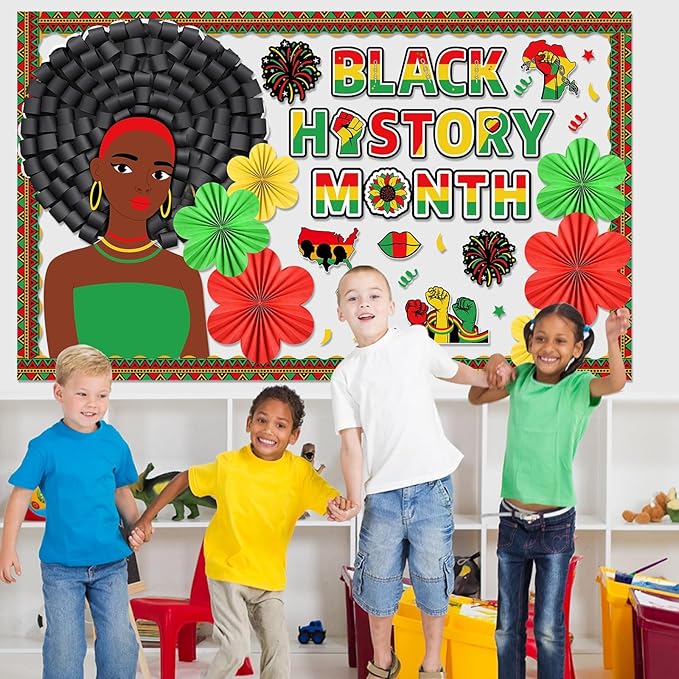 Black History Month Bulletin Board Classroom Decoration Black History Paper Cutouts 3D African American Inspirational Paper Fans for Happy Juneteeth Classroom School Chalkboard Wall Decor Supplies