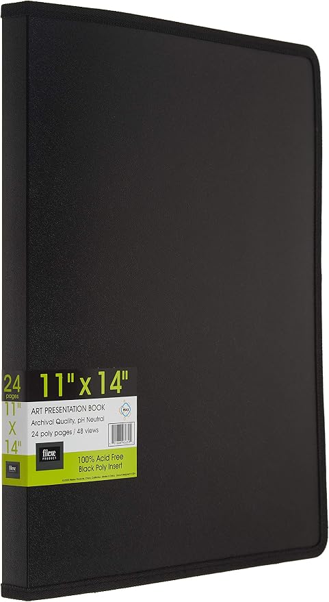 Filexec, 93630, Art Presentation Book, 24 Pocket, 11" x 14", 1 Each Black
