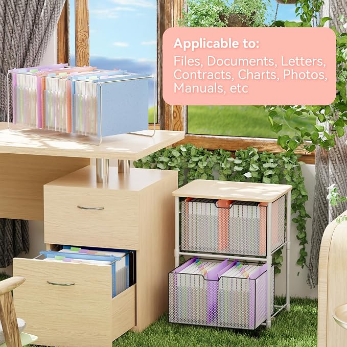 ANSOOK Hanging File Folders Letter Size,7 Accordion Pockets, Expandable File Folders Hanging with Tabs, Wheat Straw Hanging Folders for Filling Cabniet, Hanging File Organizer - 3Pcs (Assorted Colors)