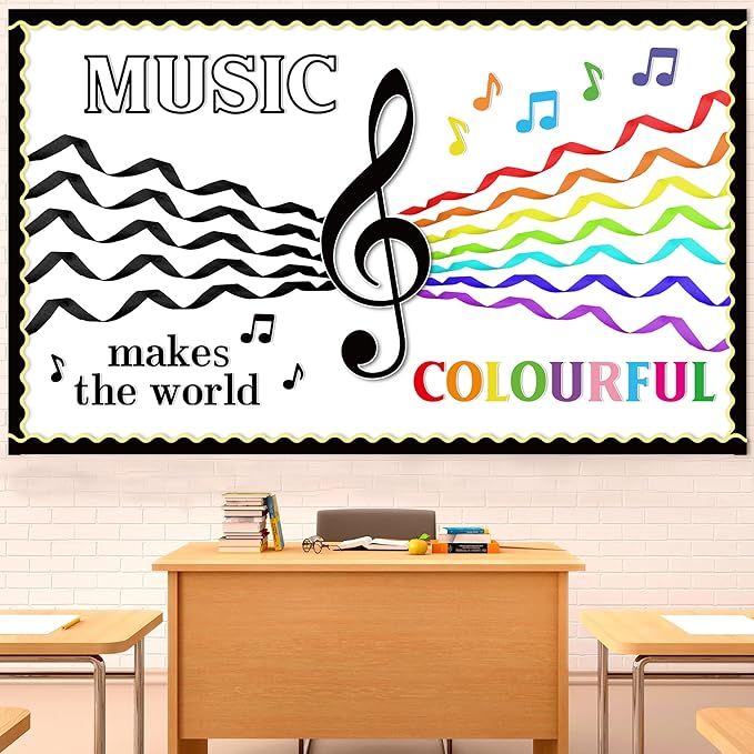 Naozinebi 63Pcs Music Classroom Bulletin Board Set Music Notes Cutouts Musical Notes Silhouette Back to School Party Decorations for Toddler Kids Students Classroom Chalkboard Wall Decor Supplies