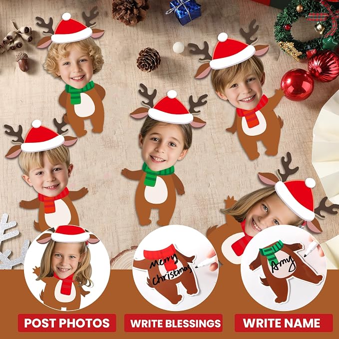 60Pcs Christmas Reindeer Cutouts Christmas Bulletin Board Decoration Xmas Elk DIY Photo Craft Cutouts Winter Classroom Supplies for Teacher Student School Classroom Holiday Party Chalkboard Wall Decor