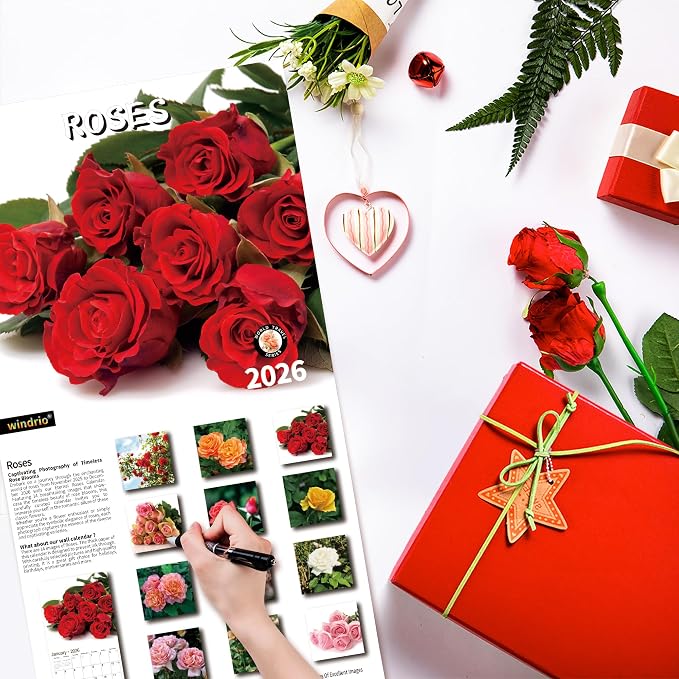 2026 Wall Calendar,Calendar 2026, November 2025 - December 2026, Wall Calendar Roses, 12" x 24" Opened,Full Page Months Thick & Sturdy Paper for Calendar Organizing & Planning