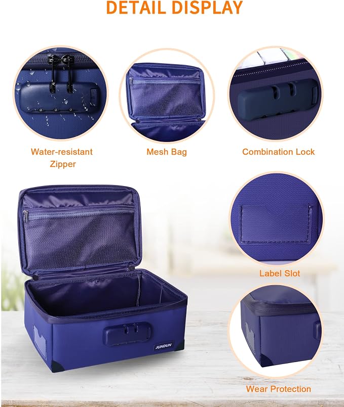 JUNDUN Index Card Holder with Lock,Collapsible Fireproof Index Card Box fits 1200 3x5-Inch Flash Cards - Business, Recipe, or Note Card Storage Boxes - Blue