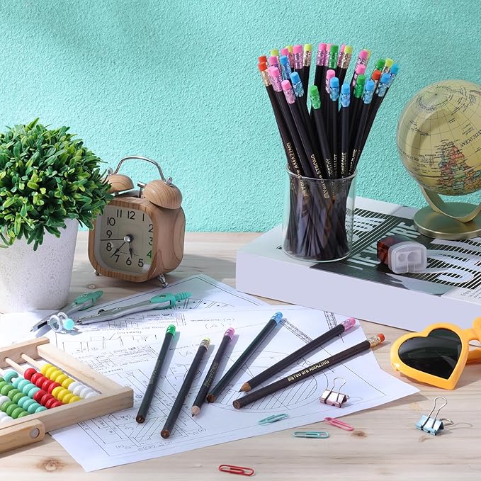 Eersida 40pcs Color Changing Mood Pencils Fun Pencils Bulk for Kids Students Motivational Pencil 2B Assorted Thermochromic Pencil with Eraser (Encouraging)