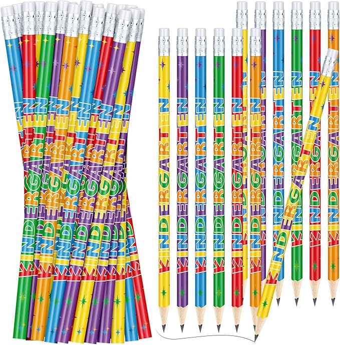 AmazingSpark 24 Pack Kindergarten Pencils for Kids Cute Pencils and Erasers for Back to School Supplies List for I'm Going to Kindergarten Spring Semester Year 2026 First Day of Classroom Reward Gift