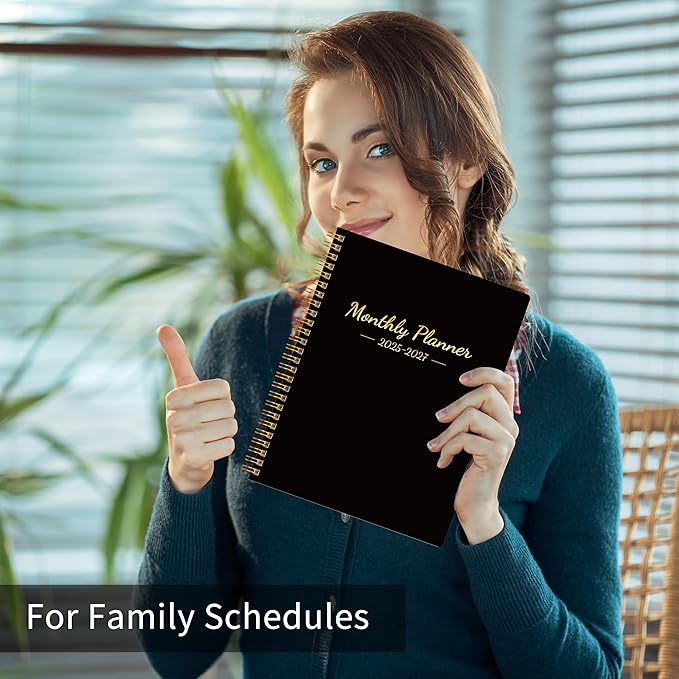 Monthly Planner 2026-2027, 18 Months Calendar Book from JAN 2026 - JUN 2027 with Habit Tracker, Goals,To -Do List, Summary & Monthly Review,Waterproof Cover Twin-Wire Binding 8.5" x 11", Black