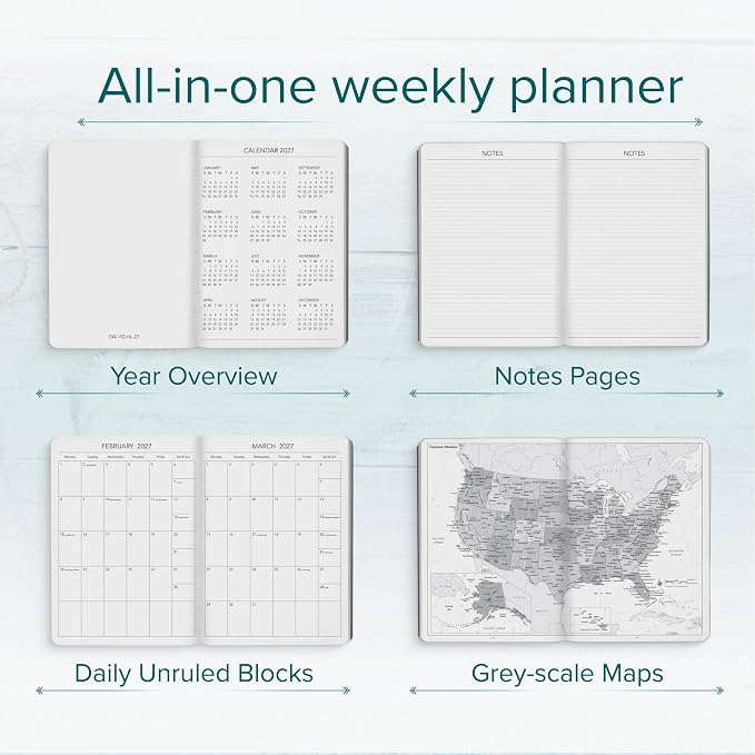 Harbor Desk Weekly Monthly Planner 2027 - Calendar Planner and Notebook, Durable Faux Leather, 192 Pages, Softcover & Book Bound - Cambridge Red - 8x5.5"