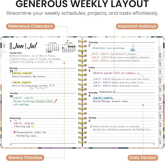 Planner 2026–2027, Weekly & Monthly Academic Organizer for School Year, Jul 2026–Jun 2027, Hardcover Planner with Tabs, Back to School Essential, 6.3" x 8.5", Poodle Garden